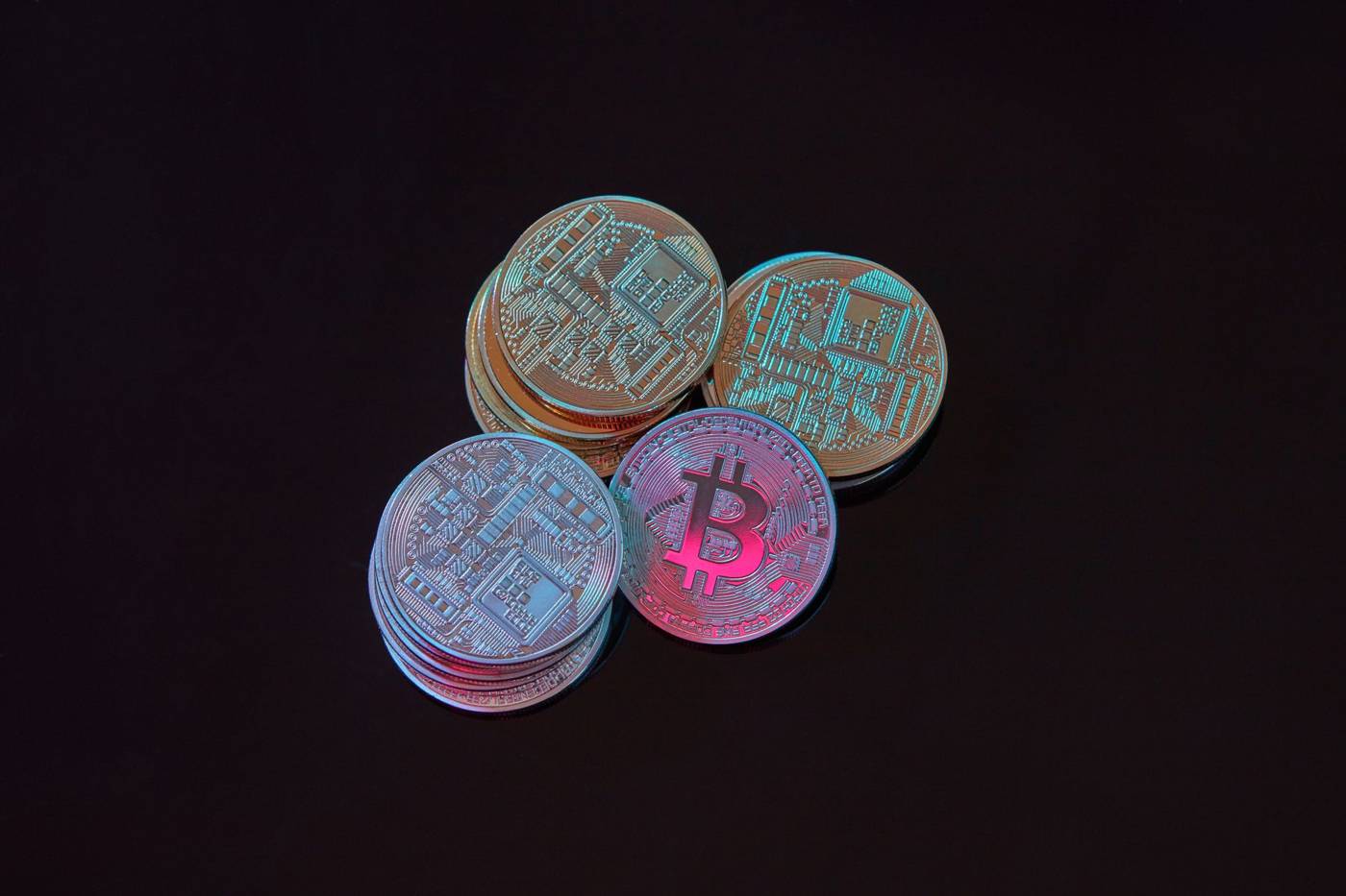 Cryptocurrency coins closeup