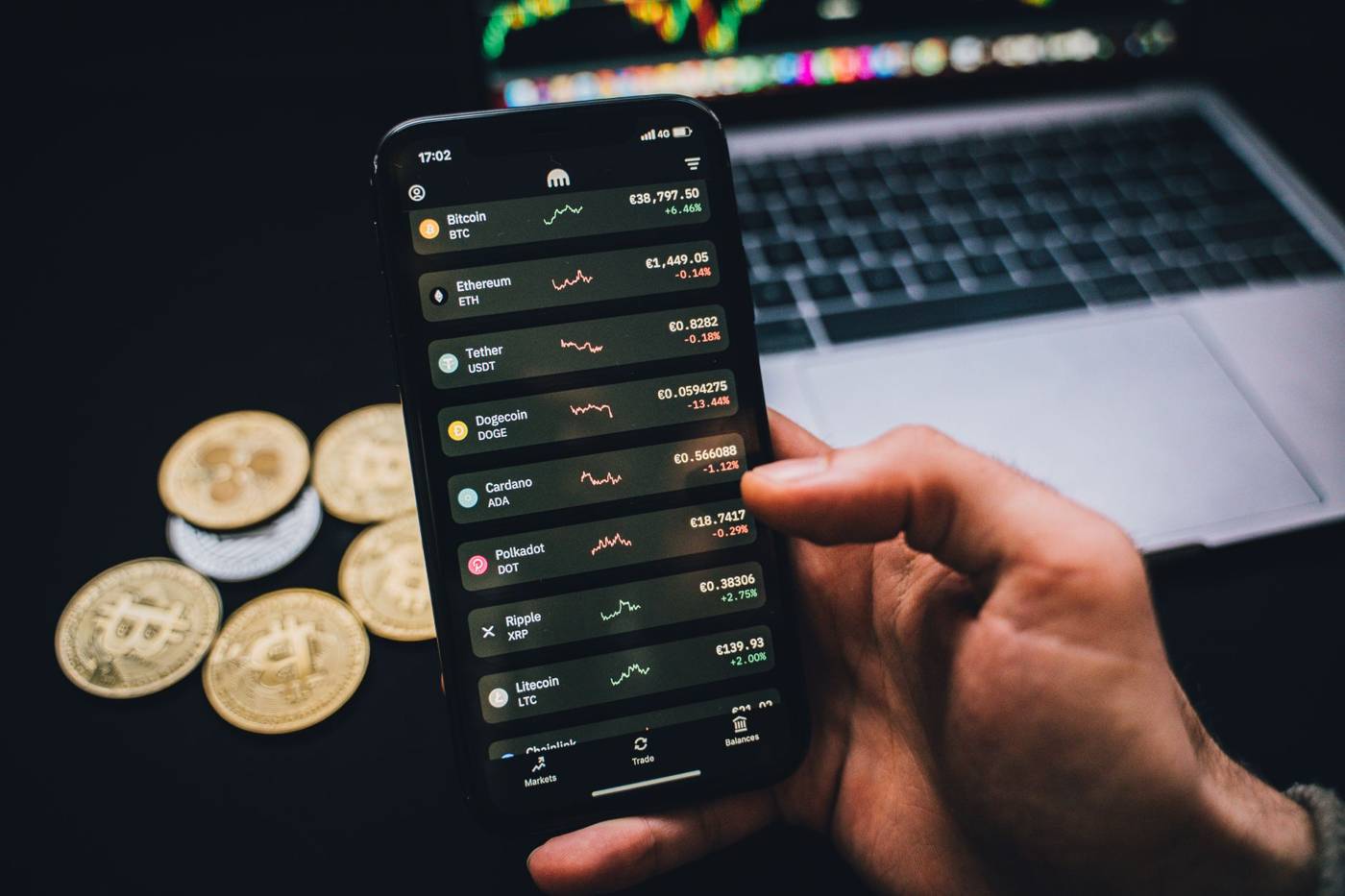 Cryptocurrency coins trading screen