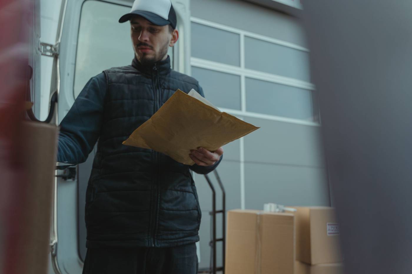 Mail carrier delivering packages