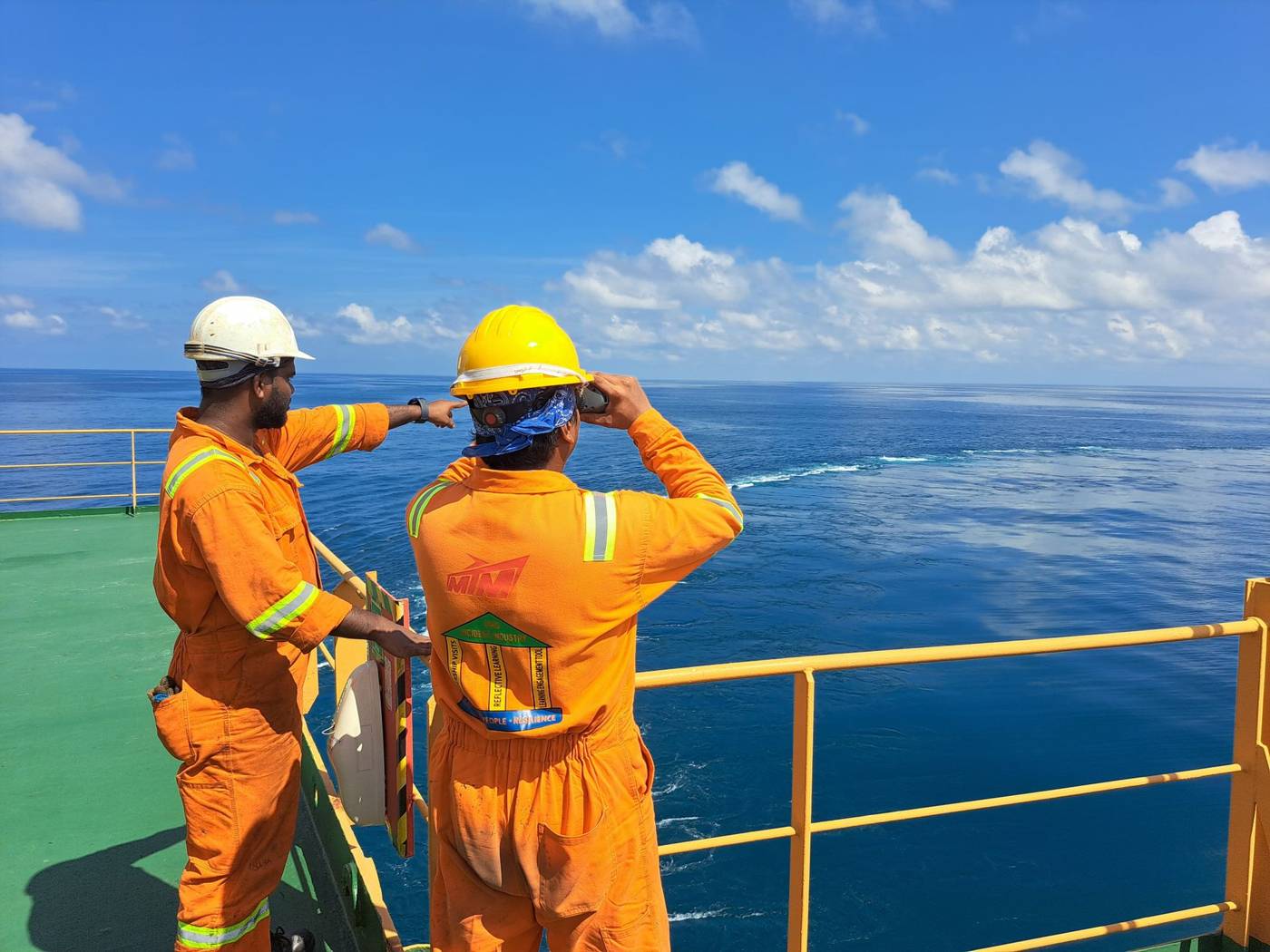 Oil rig workers helmets